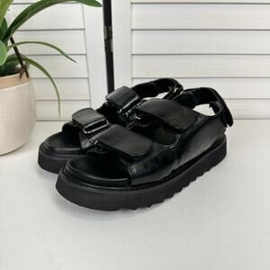 Princess Polly Rue Chunky Sandals Black Vegan Faux Leather Slingback Shoe Size 6